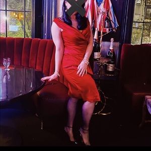 Wine red satin evening dress